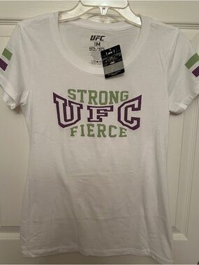UFC women’s white t-shirt with Green & Purple 'Strong Fierce' Graphic